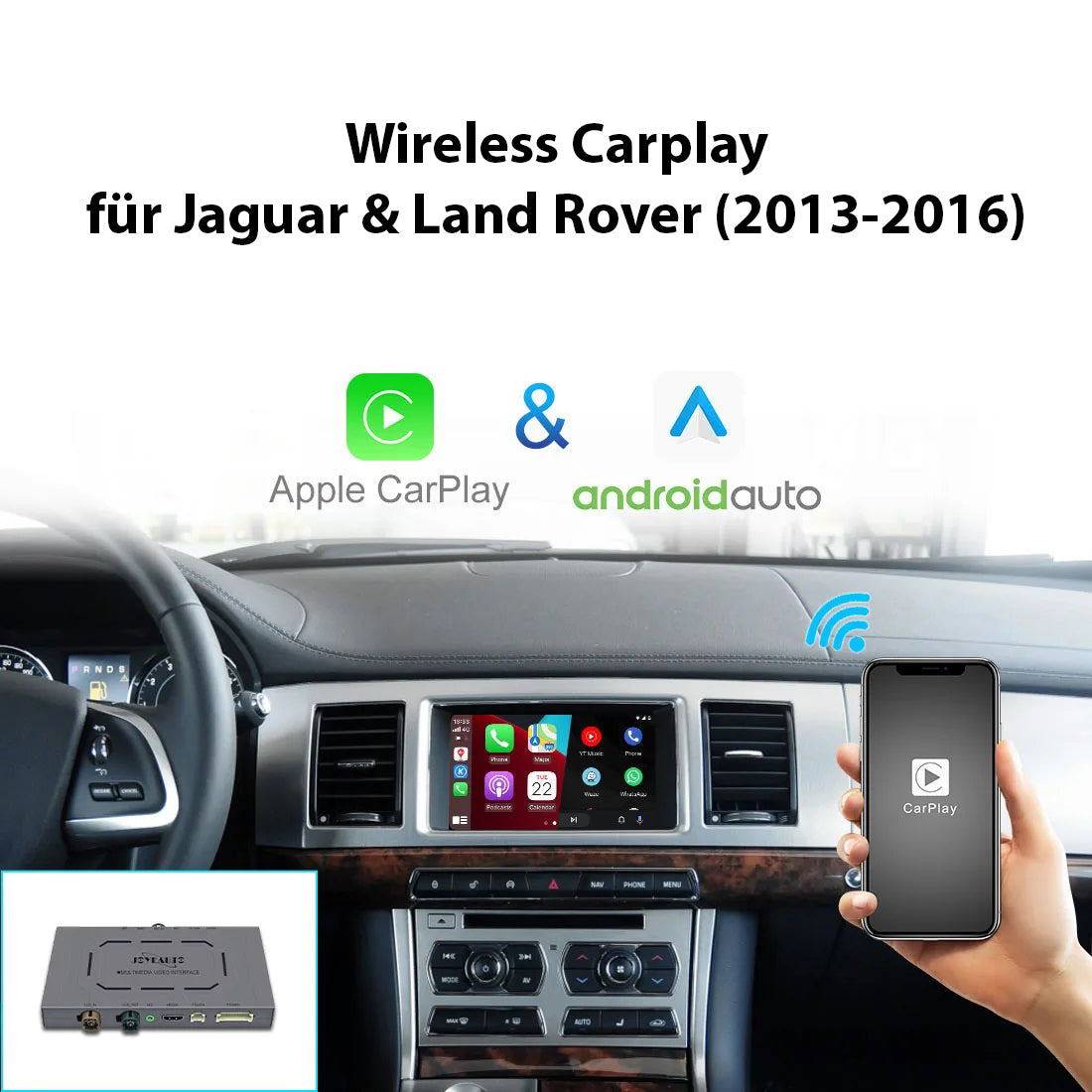 Wireless Carplay Android Auto Interface Nachrüsten geeignet für Jaguar & Land Rover (2013-2016) mit 8″ Bosch single Monitor